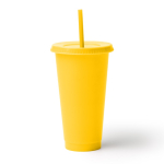 Bicchiere riutilizzabile in plastica riciclata con coperchio e cannuccia 710ml color giallo seconda vista