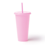 Bicchiere riutilizzabile in plastica riciclata con coperchio e cannuccia 710ml color rosa seconda vista