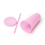 Bicchiere riutilizzabile in plastica riciclata con coperchio e cannuccia 710ml color rosa vista dettaglio 1