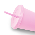 Bicchiere riutilizzabile in plastica riciclata con coperchio e cannuccia 710ml color rosa vista dettaglio 3