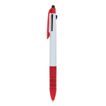 Penna a sfera 3 colori con puntatore touch e impugnatura morbida color rosso