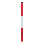 Penna a sfera 3 colori con puntatore touch e impugnatura morbida color rosso seconda vista