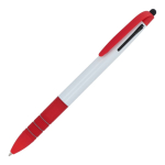 Penna a sfera 3 colori con puntatore touch e impugnatura morbida color rosso terza vista