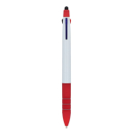 Penna a sfera 3 colori con puntatore touch e impugnatura morbida color rosso quarta vista