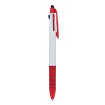 Penna a sfera 3 colori con puntatore touch e impugnatura morbida color rosso quinta vista
