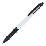 Penna a sfera 3 colori con puntatore touch e impugnatura morbida color bianco/nero terza vista