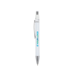 Penna a rotazione in alluminio con clip in metallo inchiostro blu vista area di stampa