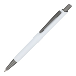 Penna a sfera in alluminio con clip in metallo e finitura soft-touch, inchiostro blu color bianco