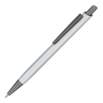 Penna a sfera in alluminio con clip in metallo e finitura soft-touch, inchiostro blu color argento
