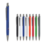 Penna a sfera in alluminio con clip in metallo e finitura soft-touch, inchiostro blu