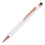 Penna in alluminio riciclato con incisione laser e clip metallica color bianco terza vista