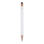 Penna in alluminio riciclato con incisione laser e clip metallica color bianco quarta vista