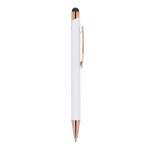 Penna in alluminio riciclato con incisione laser e clip metallica color bianco quinta vista