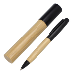 Penna metallica con corpo in bambù e custodia a tubo color nero seconda vista