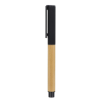 Penna roller in bambù con cappuccio e clip in plastica, inchiostro nero color nero