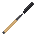 Penna roller in bambù con cappuccio e clip in plastica, inchiostro nero color nero terza vista