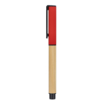 Penna roller in bambù con cappuccio e clip in plastica, inchiostro nero color rosso scuro