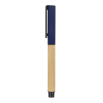 Penna roller in bambù con cappuccio e clip in plastica, inchiostro nero color blu scuro