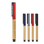 Penna roller in bambù con cappuccio e clip in plastica, inchiostro nero