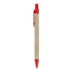Penna in carta con dettagli in plastica colorata, inchiostro blu color rosso