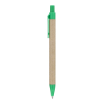 Penna in carta con dettagli in plastica colorata, inchiostro blu color verde