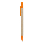 Penna in carta con dettagli in plastica colorata, inchiostro blu color arancione