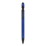 Penna in alluminio riciclato soft touch con stylus, inchiostro blu color blu seconda vista