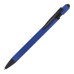 Penna in alluminio riciclato soft touch con stylus, inchiostro blu color blu terza vista