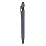 Penna in alluminio riciclato soft touch con stylus, inchiostro blu color grigio