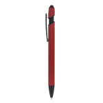 Penna in alluminio riciclato soft touch con stylus, inchiostro blu color rosso scuro