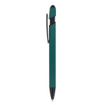 Penna in alluminio riciclato soft touch con stylus, inchiostro blu color verde scuro