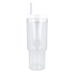 Bicchiere termico 1L con manico laterale e cannuccia, coperchio antigoccia color bianco trasparente quinta vista