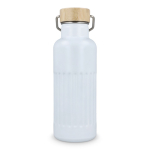 Bottiglia termica antigoccia con tappo in bambù e manico metallico 500 ml color bianco quarta vista