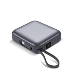 Power bank con cavi integrati e ricarica rapida 10.000mAh color grigio scuro