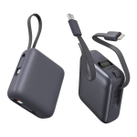 Power bank con cavi integrati e ricarica rapida 10.000mAh color grigio scuro quarta vista