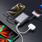 Power bank personalizzabile con schermo LED e ricarica rapida 20.000mAh color grigio scuro quinta vista