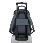 Zaino ideale per i viaggi con fascia per trolley e manici color blu scuro quarta vista