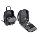 Zaino ideale per i viaggi con fascia per trolley e manici color blu scuro quinta vista