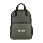 Zaino ideale per i viaggi con fascia per trolley e manici vista area di stampa