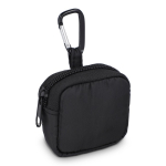 Custodia per auricolari con moschettone e chiusura a zip color nero