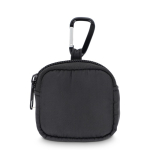 Custodia per auricolari con moschettone e chiusura a zip color nero seconda vista