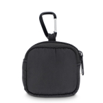 Custodia per auricolari con moschettone e chiusura a zip color nero terza vista