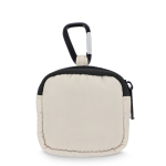 Custodia per auricolari con moschettone e chiusura a zip color beige terza vista