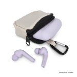 Custodia per auricolari con moschettone e chiusura a zip color beige quarta vista