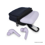 Custodia per auricolari con moschettone e chiusura a zip color blu scuro quarta vista