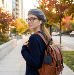 Custodia per auricolari con moschettone e chiusura a zip color blu scuro sesta vista
