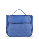 Necessaire in plastica riciclata con gancio interno per appenderlo e maniglia color blu