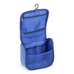 Necessaire in plastica riciclata con gancio interno per appenderlo e maniglia color blu seconda vista