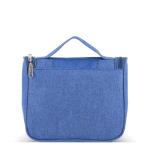 Necessaire in plastica riciclata con gancio interno per appenderlo e maniglia color blu quarta vista