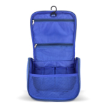 Necessaire in plastica riciclata con gancio interno per appenderlo e maniglia color blu quinta vista